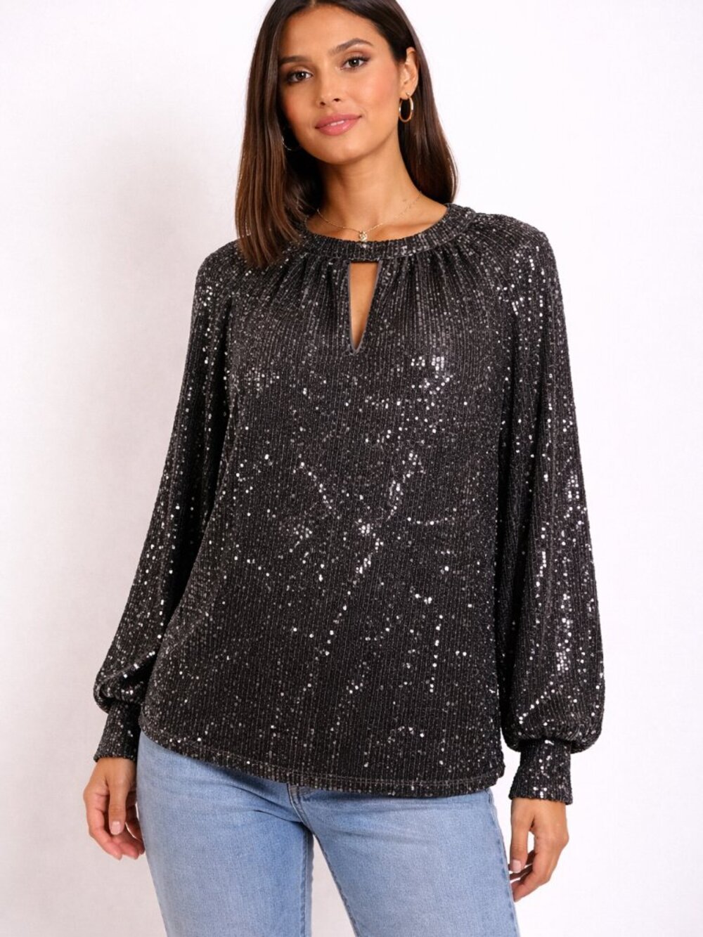 NWT Vince Camuto Black Sequin Blouse Size S